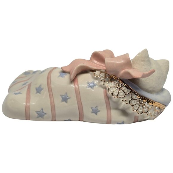 Lenox Christmas Dreams Hand Painted Porcelain Cat In Stocking Figurine With 24K - Picture 3 of 8